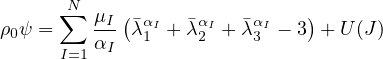       N∑  μI-(�αI  �αI  �αI   )
ρ0ψ =    αI λ 1 + λ2 + λ3 - 3  +U (J)
      I=1
